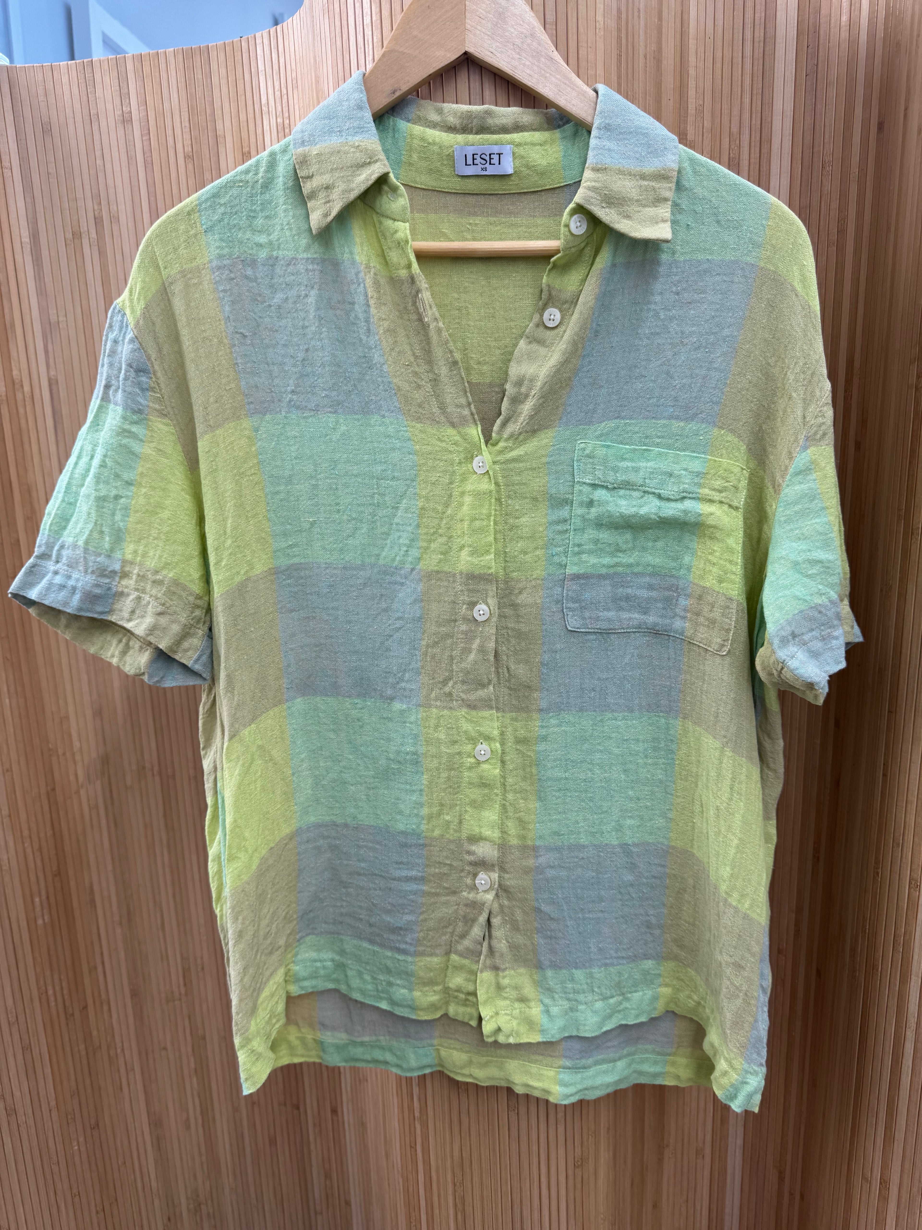 Leset linen relaxed button-down shirt with pocket
