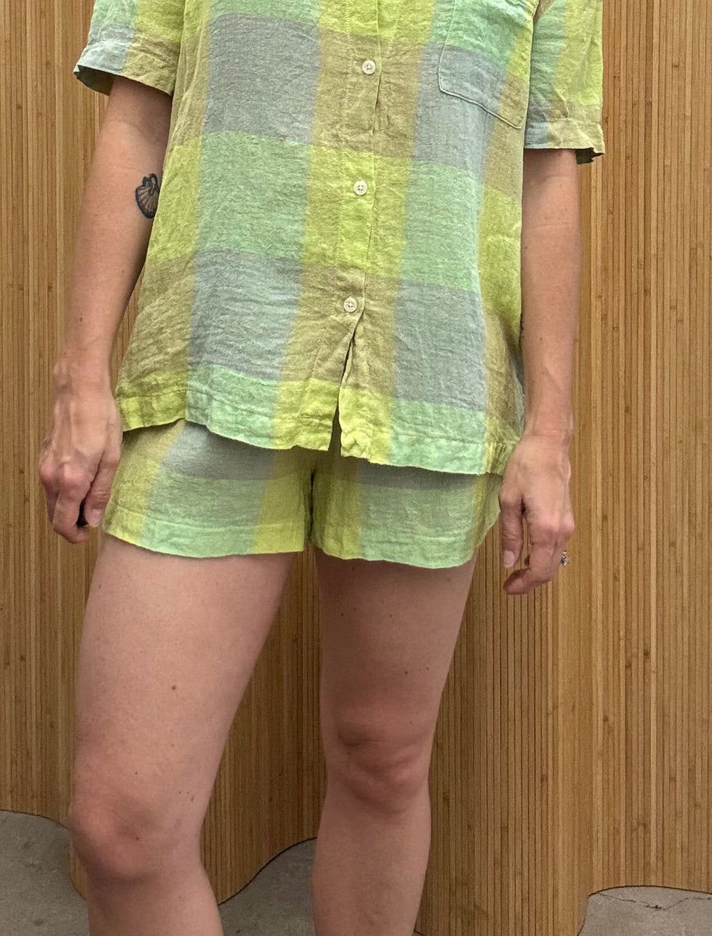 Leset Linen Shorts - Pastel Green Check